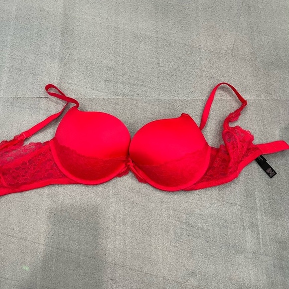 34D]Victoria's Secret Very Sexy Padded Demi Vibrant Red Lace Push Up Bra - Picture 1 of 6